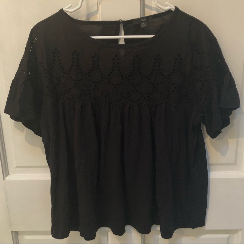 NWOT J. Crew Black Eyelet Top